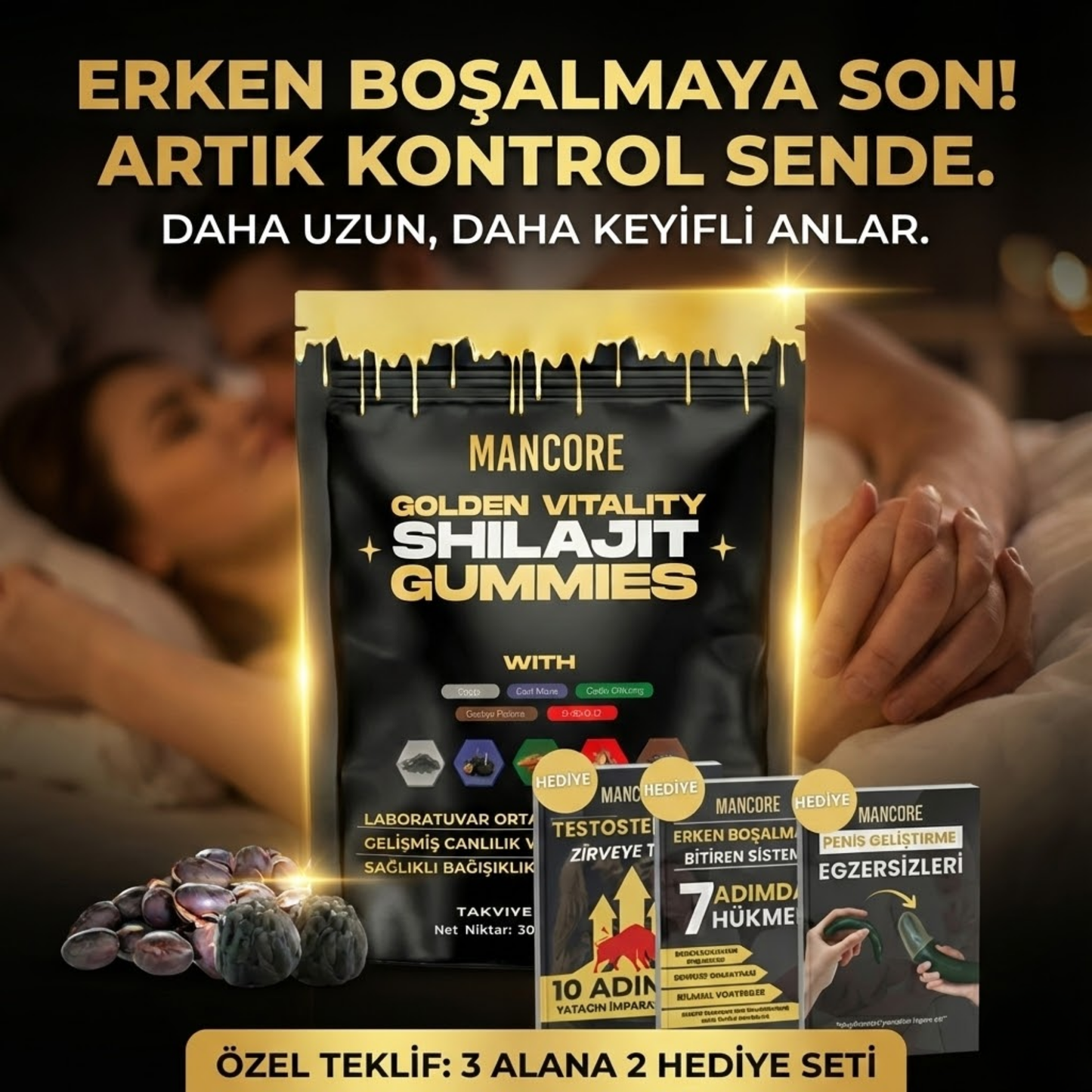 Mancore™ Shilajit  – Doğal Testosteron ve Performans Arttırıcı Gıda Takviyesi